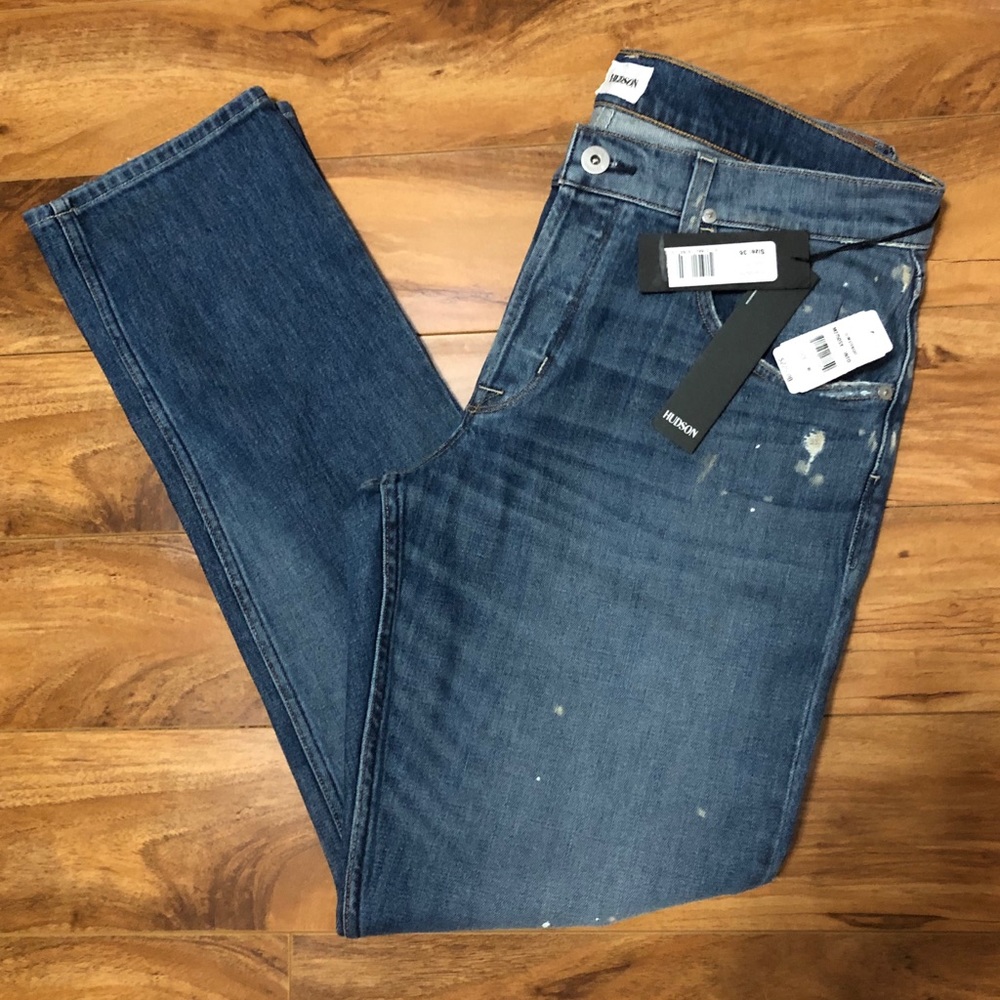 HUDSON Distressed Blake Slim Straight Jeans $225